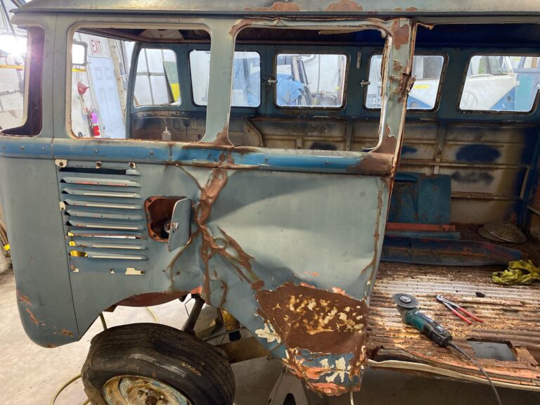 1960 15 window deluxe vw bus arrival at shop silver lining auto restoration