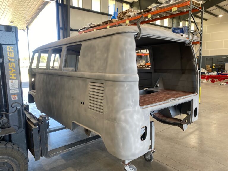 1966 vw microbus arrival and post media blast silver lining auto restoration