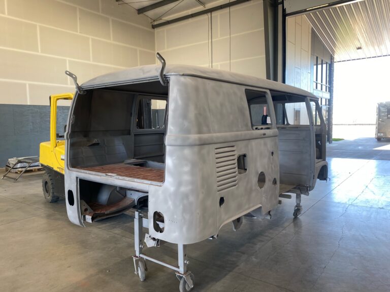 1966 vw microbus arrival and post media blast silver lining auto restoration