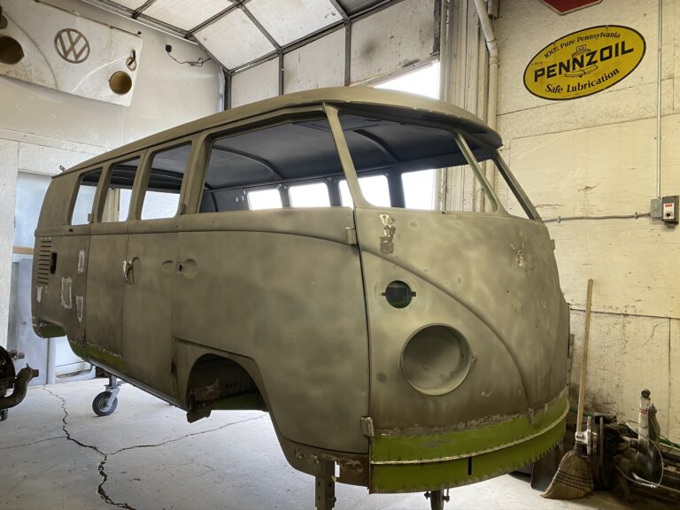 1966 vw microbus metal work process into primer silver lining auto restoration