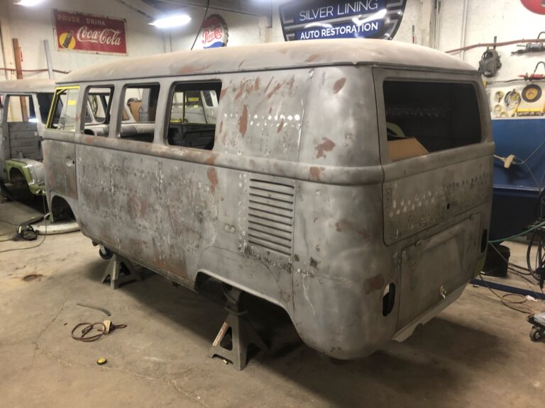 1966 vw microbus metal work process into primer silver lining auto restoration