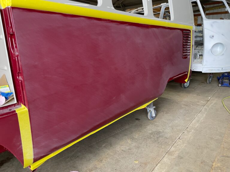1966 micro bus cut and buff paint job silver lining auto restoration