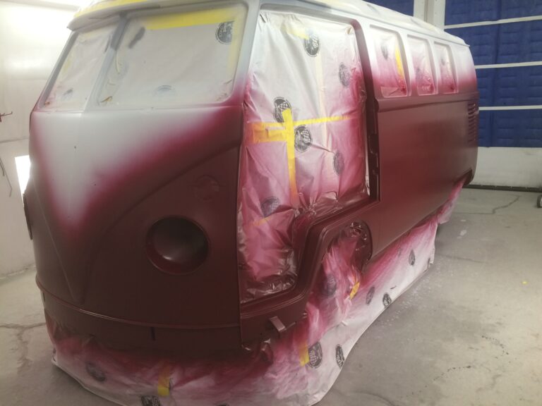 1966 vw microbus two tone paint job silver lining auto restoration