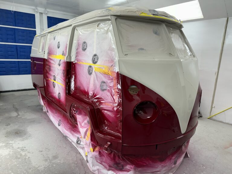 1966 vw microbus two tone paint job silver lining auto restoration