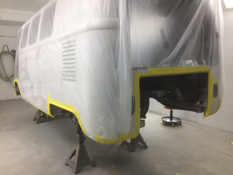 1966 vw microbus under body paint silver lining auto restoration