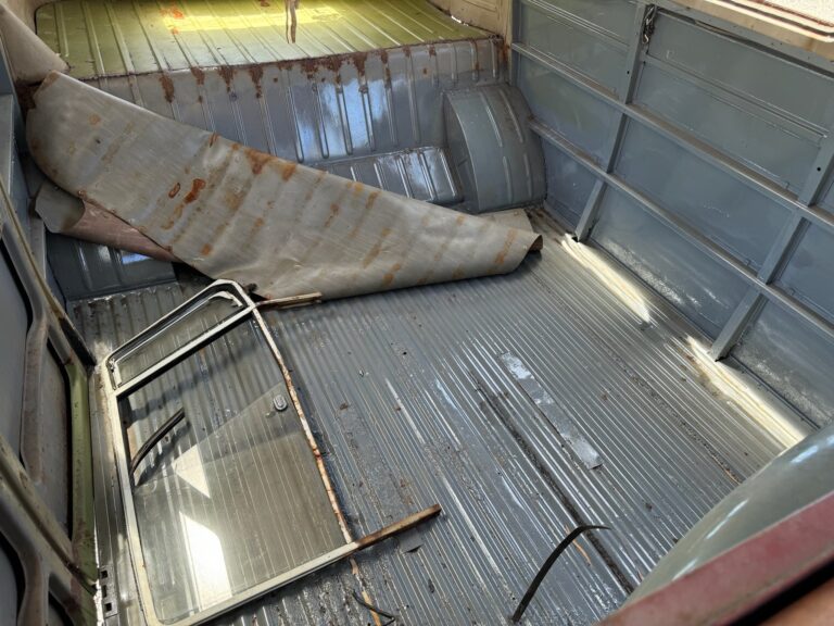 1959 sub hatch Westy camper bus arrival at shop silver lining auto restoration