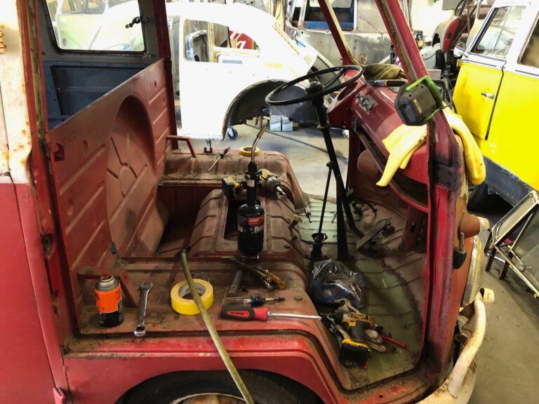 1959 sub hatch Westy camper bus tear down silver lining auto restoration
