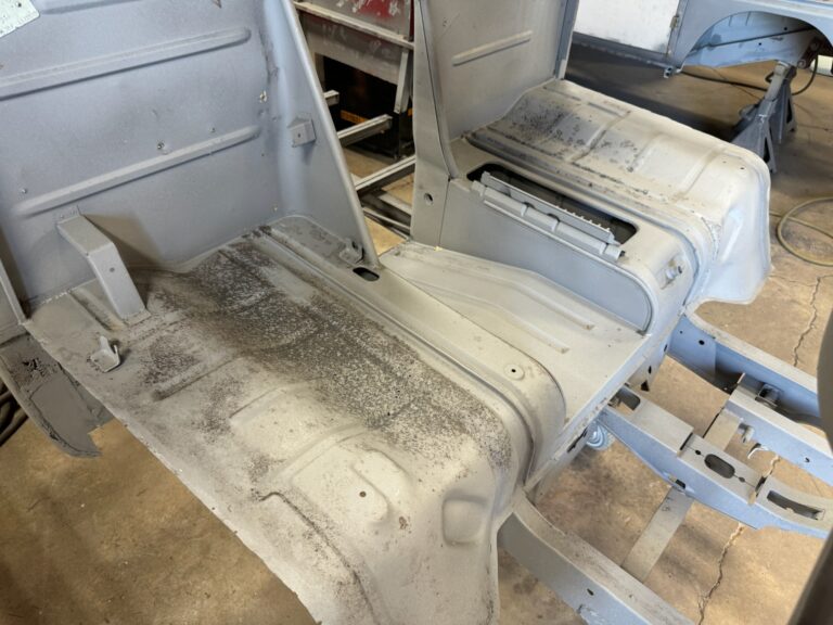 1963 23 window deluxe vw bus post media blast silver lining auto restoration