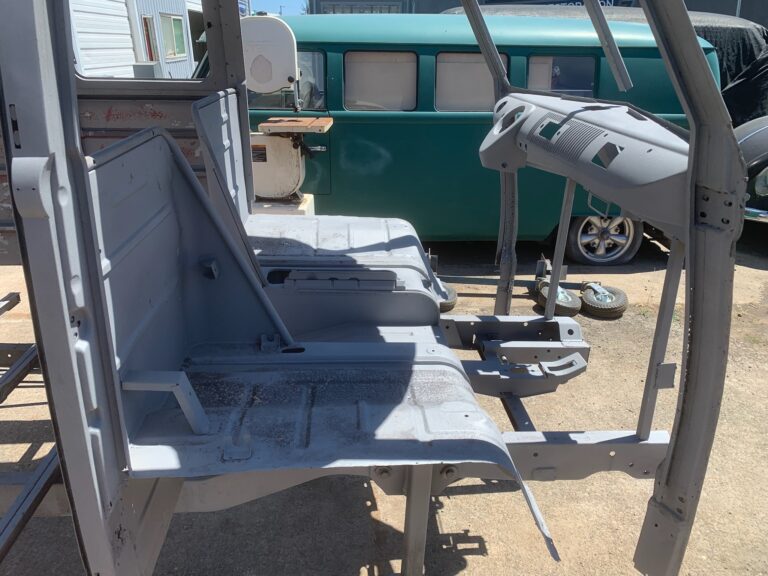 1963 23 window deluxe vw bus post media blast silver lining auto restoration