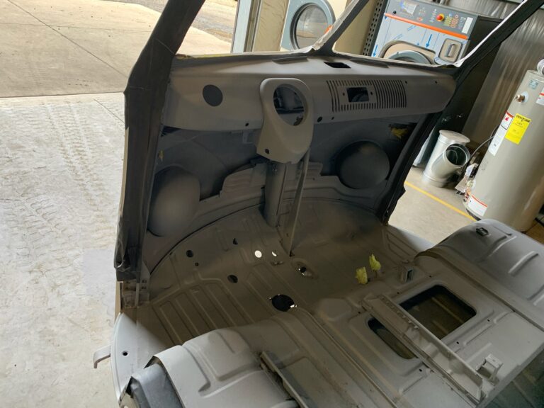 so-42 vw camper bus restoration media blast silver lining auto restoration