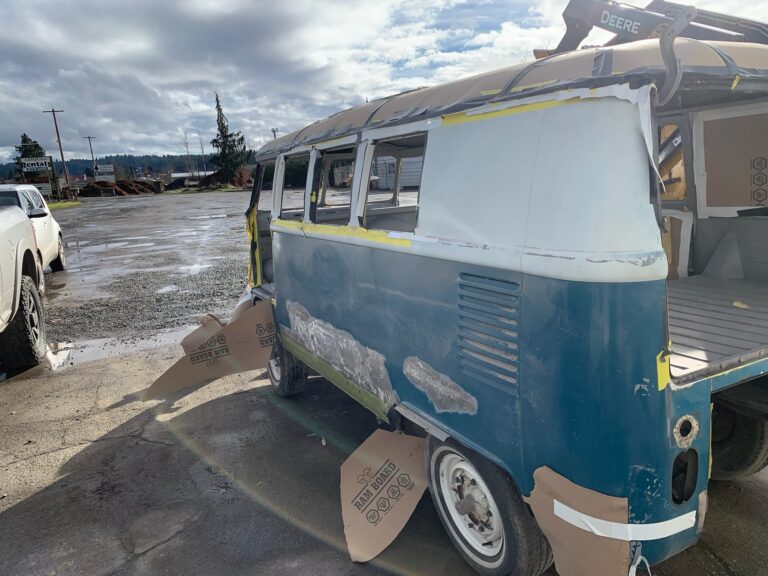 so-42 vw camper bus restoration media blast silver lining auto restoration