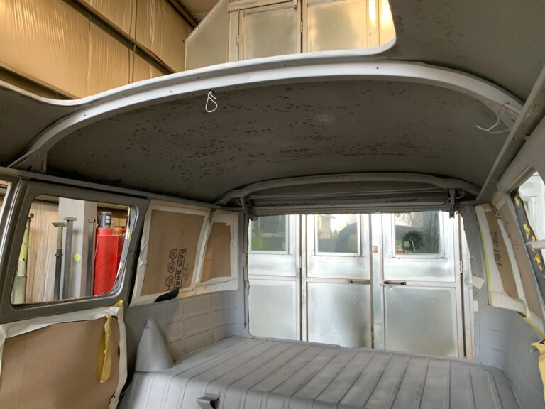 so-42 vw camper bus restoration media blast silver lining auto restoration