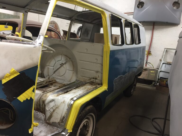 so-42 vw camper bus restoration misc rust repair and prep for media blast silver lining auto restoration