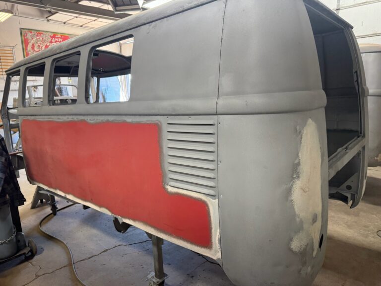 1959 sub hatch Westy camper bus media blast silver lining auto restoration