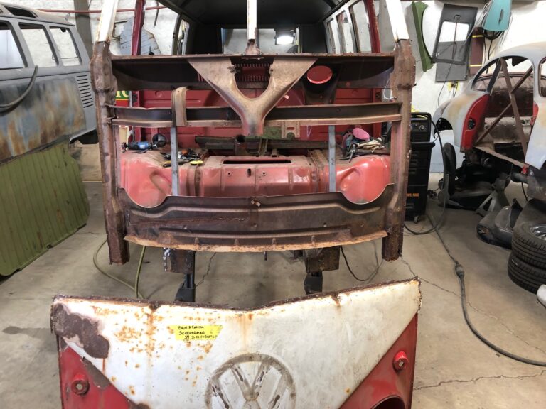 1959 sub hatch Westy camper bus media blast silver lining auto restoration