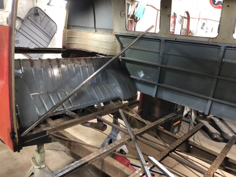 1959 sub hatch Westy camper bus media blast silver lining auto restoration
