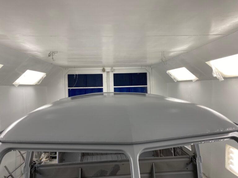 1954 barndoor 23 window deluxe bus body and components in primer silver lining auto restoration oregon