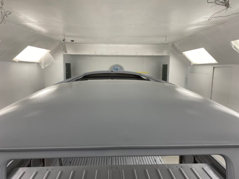 1954 barndoor 23 window deluxe bus body and components in primer silver lining auto restoration oregon