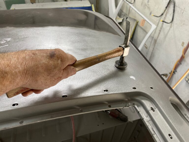 1954 barndoor 23 window deluxe vw bus final metal details before primer silver lining auto restoration oregon