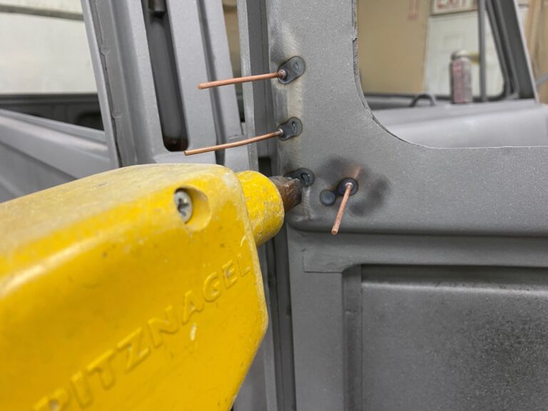 1954 barndoor 23 window deluxe vw bus final metal details before primer silver lining auto restoration oregon