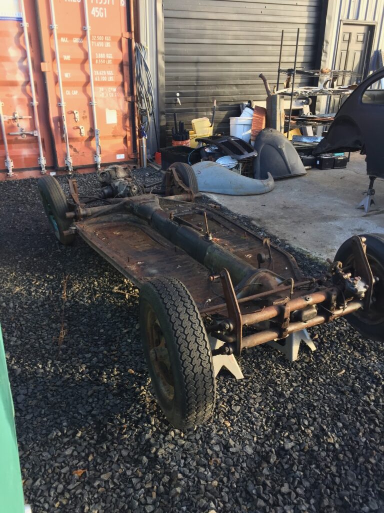 1955 std oval window beetle chassis pan tear down silver lining auto restoration
