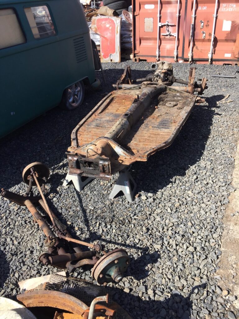 1955 std oval window beetle chassis pan tear down silver lining auto restoration