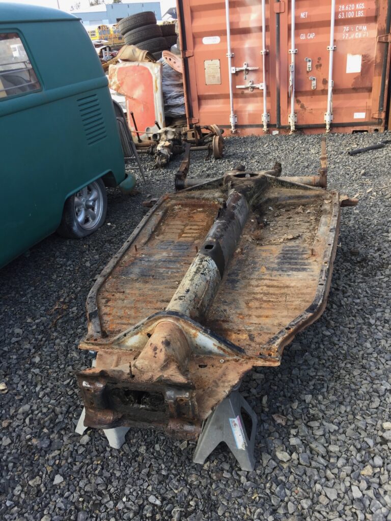 1955 std oval window beetle chassis pan tear down silver lining auto restoration