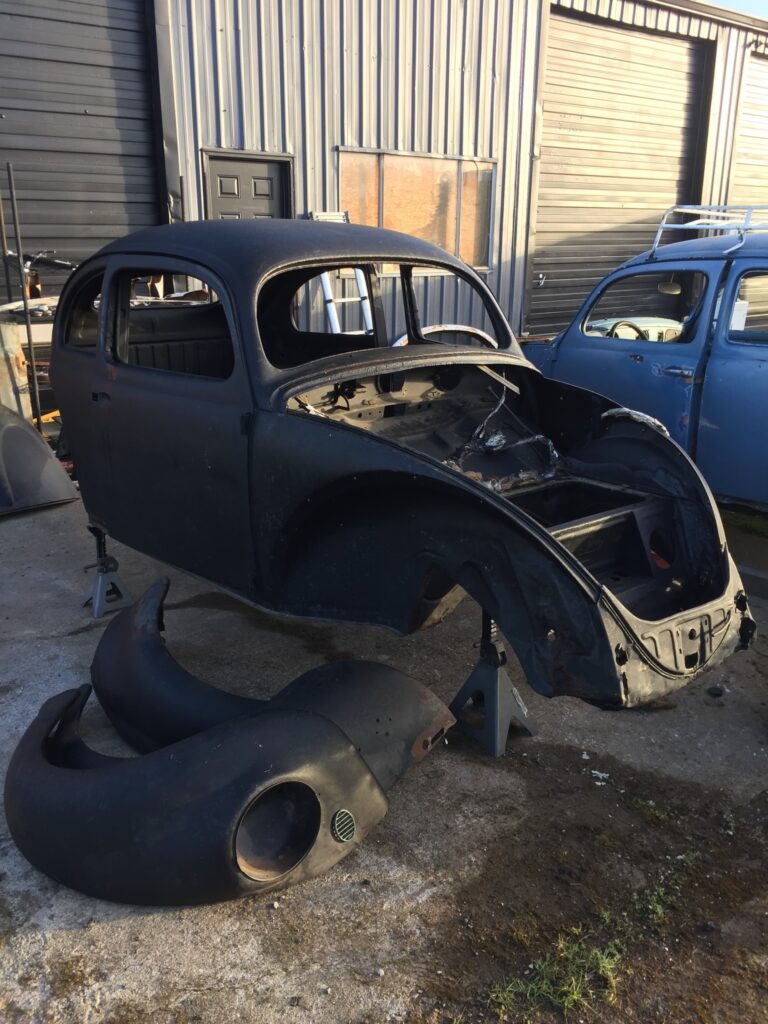 1955 std oval window beetle chassis pan tear down silver lining auto restoration