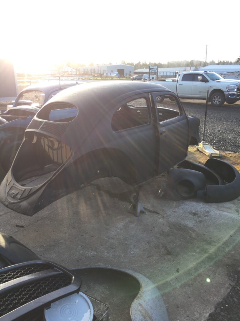 1955 std oval window beetle chassis pan tear down silver lining auto restoration