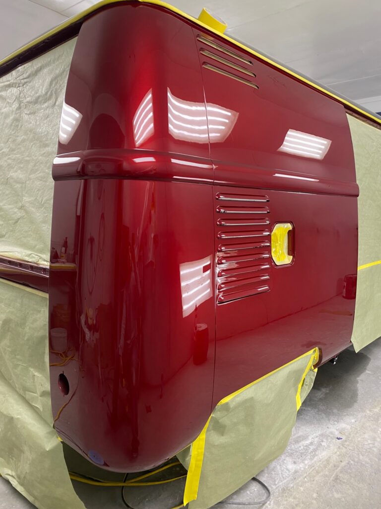 1959 vw panel bus main body paint cut and buff silver lining auto restoration
