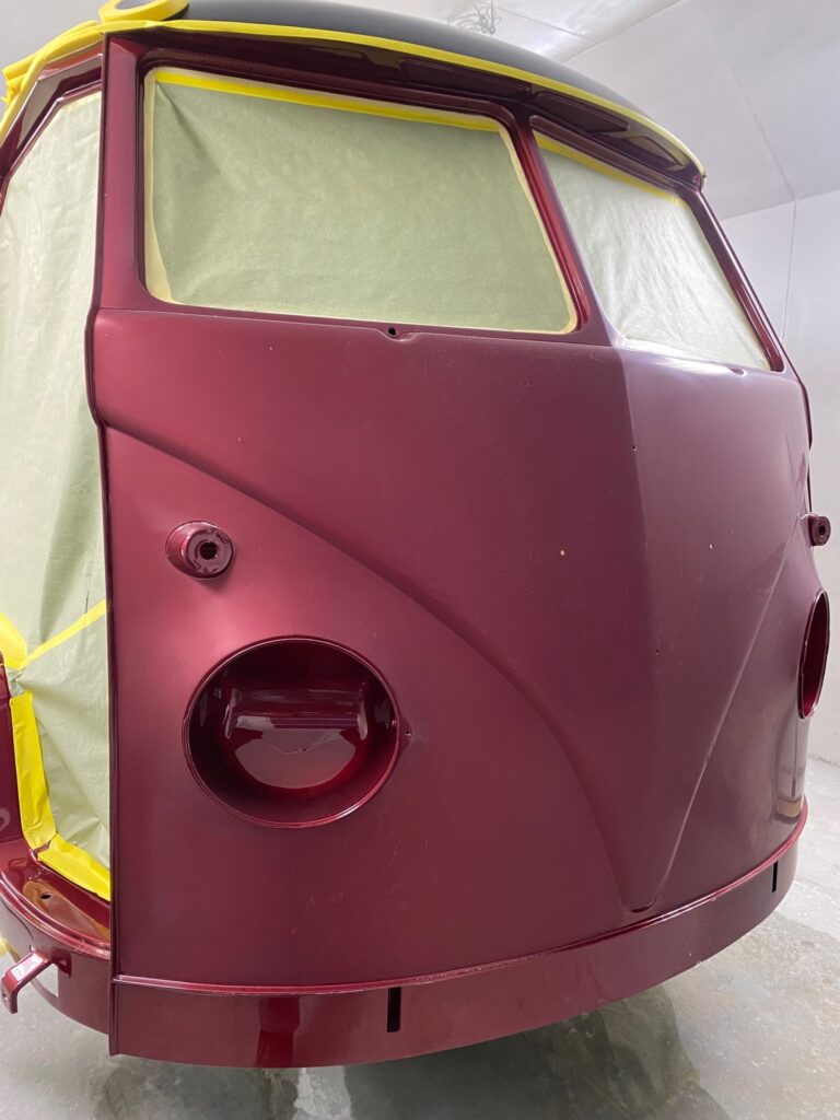 1959 vw panel bus main body paint cut and buff silver lining auto restoration
