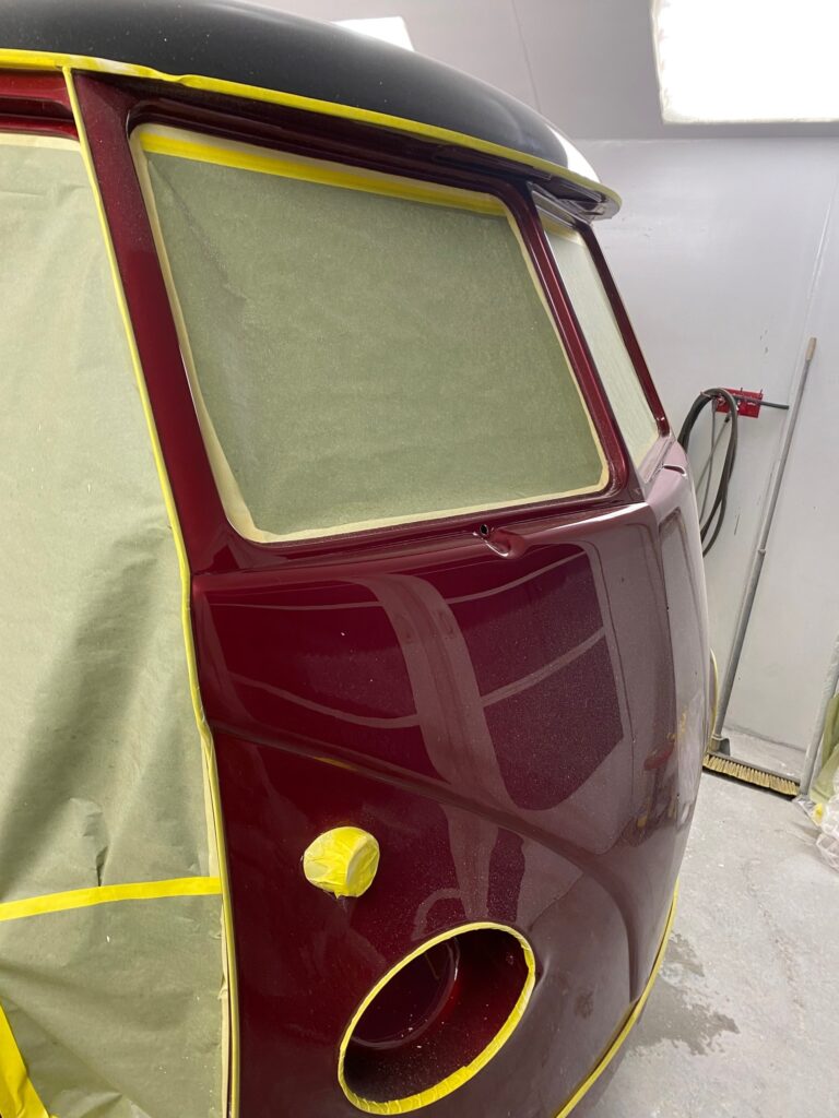 1959 vw panel bus main body paint cut and buff silver lining auto restoration