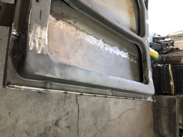 1963 23 window deluxe vw bus cargo door rust repair silver lining auto restoration oregon