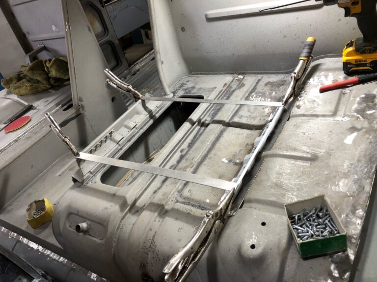 1963 23 window deluxe vw bus cargo door rust repair silver lining auto restoration oregon