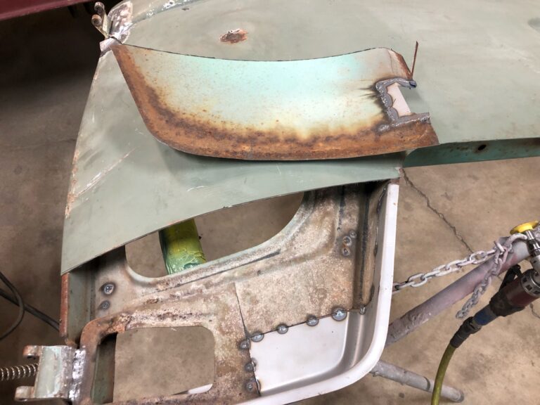 1963 23 window deluxe vw bus front door rust repair silver lining auto restoration oregon