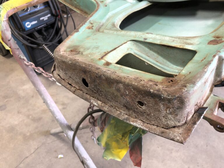 1963 23 window deluxe vw bus front door rust repair silver lining auto restoration oregon