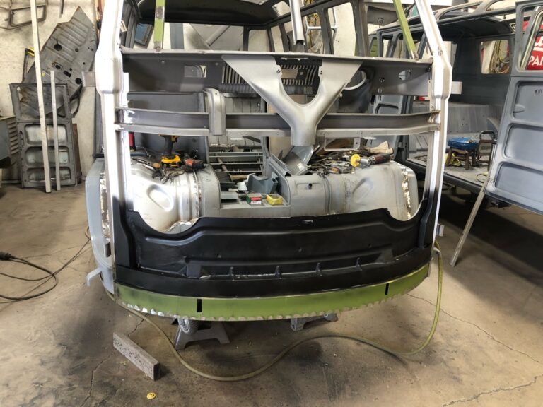 1963 23 window deluxe vw bus nose replacement silver lining auto restoration oregon