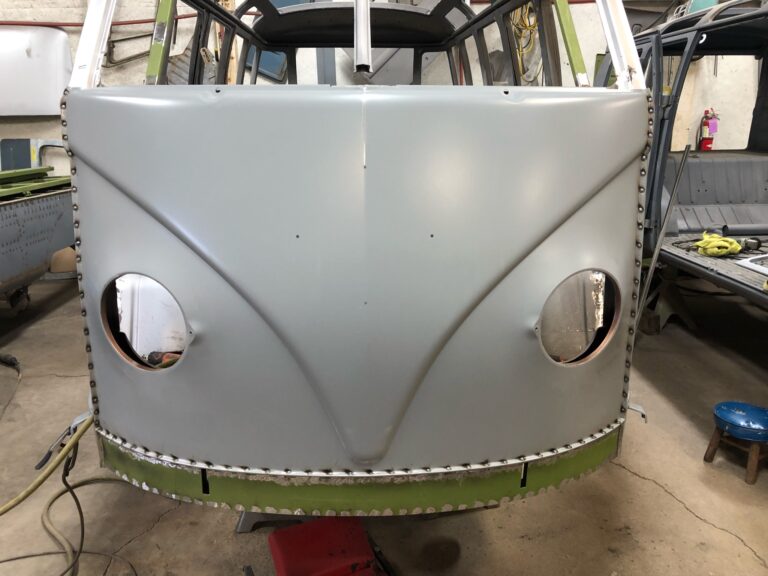 1963 23 window deluxe vw bus nose replacement silver lining auto restoration oregon