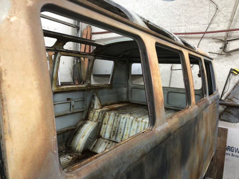 1965 21 window deluxe bus arrival at the shop silver lining auto restoration
