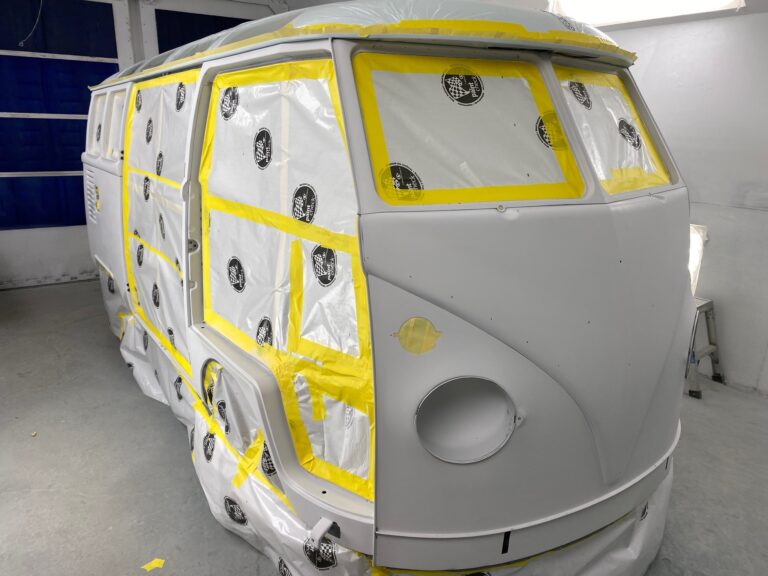 1963 23 window deluxe vw bus exterior in paint silver lining auto restoration