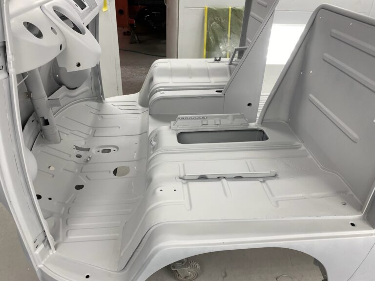 1963 23 window deluxe vw bus body in epoxy silver lining auto restoration