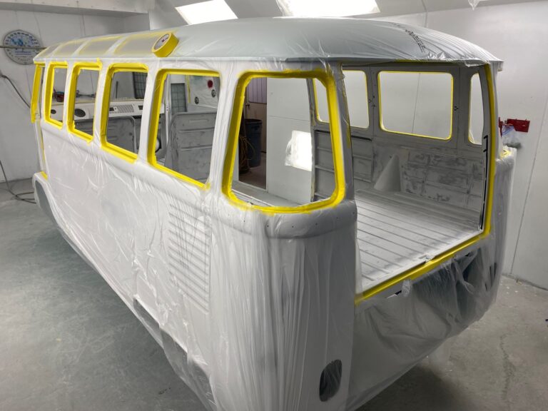 1963 23 window deluxe vw bus interior in paint silver lining auto restoration