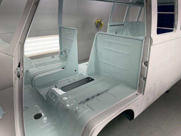 1963 23 window deluxe vw bus interior in paint silver lining auto restoration