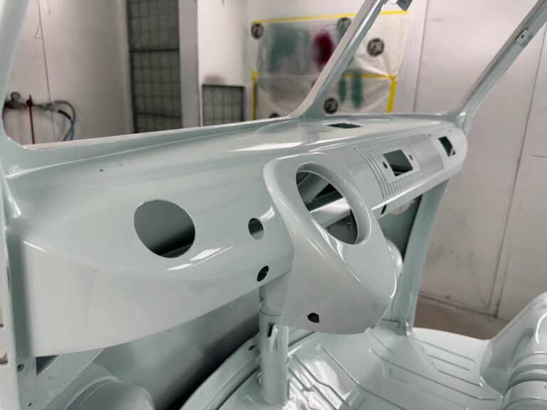 1963 23 window deluxe vw bus interior in paint silver lining auto restoration