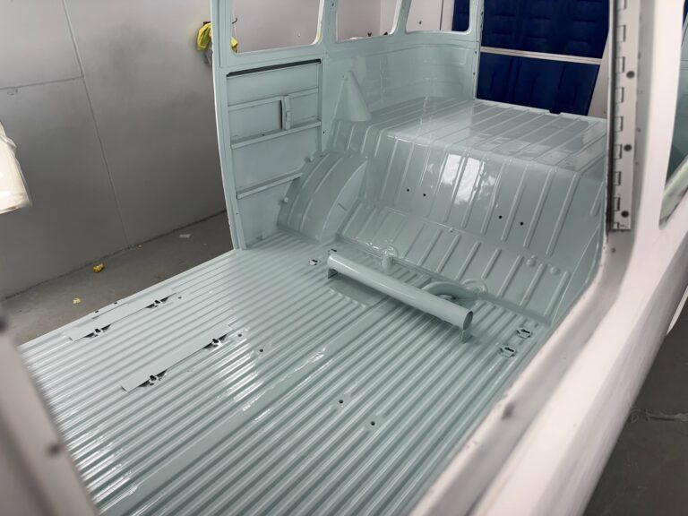 1963 23 window deluxe vw bus interior in paint silver lining auto restoration