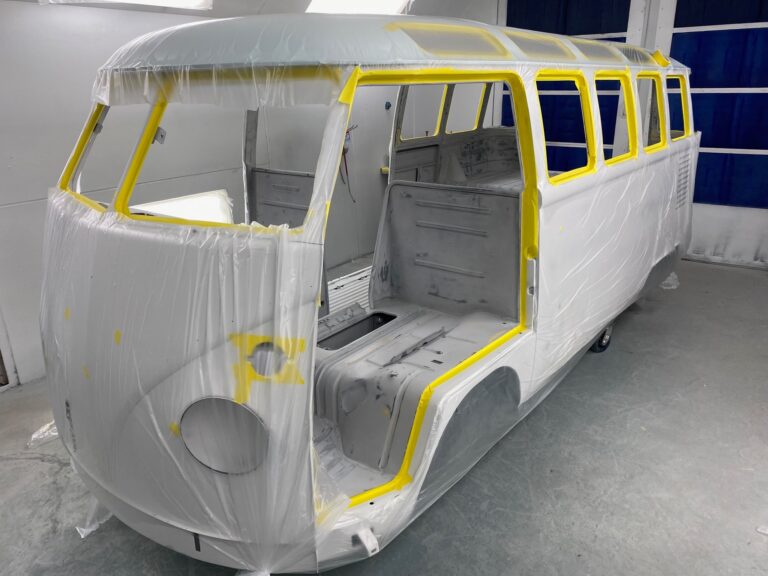 1963 23 window deluxe vw bus interior in paint silver lining auto restoration