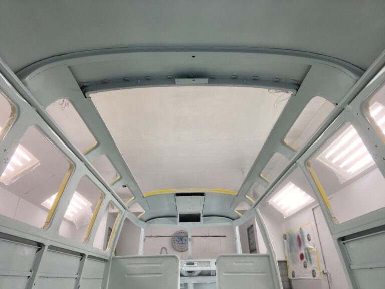 1963 23 window deluxe vw bus interior in paint silver lining auto restoration
