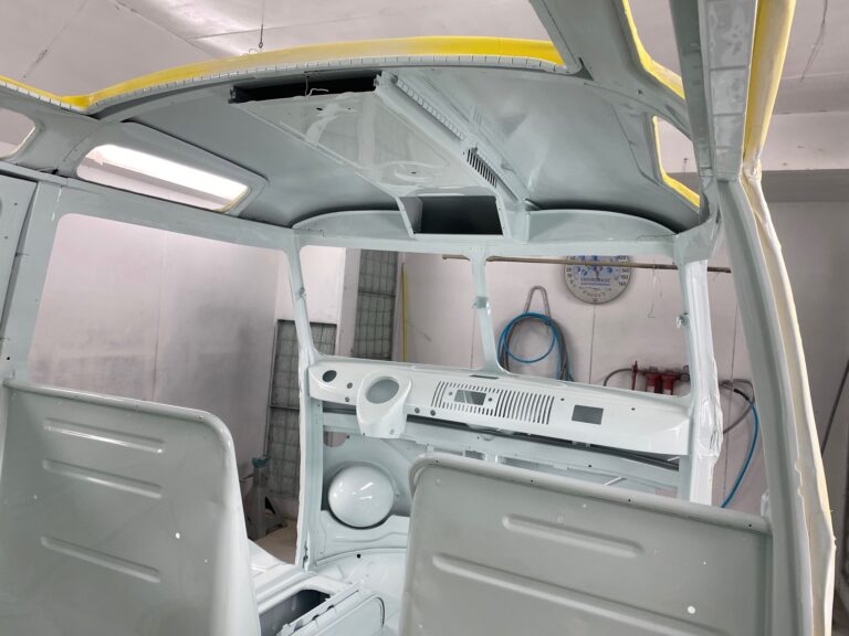 1963 23 window deluxe vw bus interior in paint silver lining auto restoration