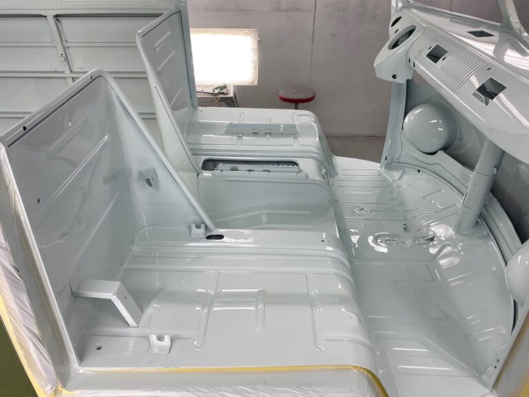 1963 23 window deluxe vw bus interior in paint silver lining auto restoration