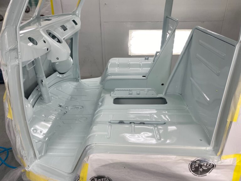 1963 23 window deluxe vw bus interior in paint silver lining auto restoration